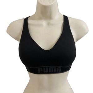 PUMA Women’s Black Sports Bra Racerback Adjustable Strap Logo Band Size Small
